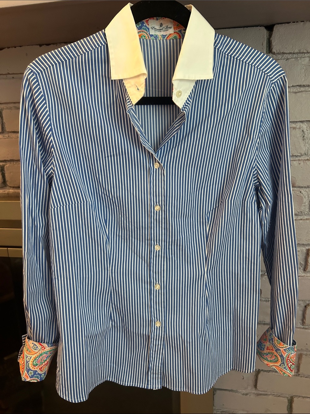 Emanuel Berg Blue and White Stripe Women’s Dress Shirt superfine shirting